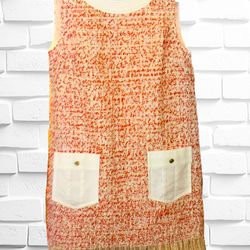 YINER Women's U.S. Small Orange White & Gold Sleeveless Dress • Tassle Hem EUC