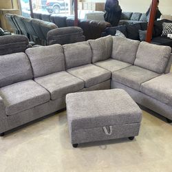 FREE DELIVERY AND INSTALLATION - Brand New in box gray Sectional and Ottoman (Look my profile)