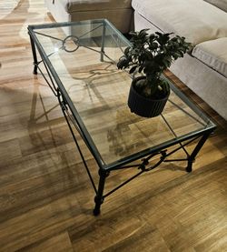 Glass Top Coffee Table with Black Metal Frame
