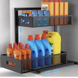 Under Sink Organizer Pull Out Cabinet Organizer Adjustable Height 2 Tier with Sliding Drawers Kitchen Bathroom Organizer and Storage(1pc)
