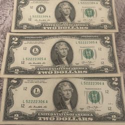 Fancy Quadruple Serial Number Consecutively In Uncirculated Condition Two Dollar Bills For Sale (makeAoffer)