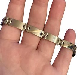 14k Yellow Gold & Stainless Steal Mens Wide Link Bracelet 23 cm/ 9"