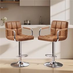 2pcs Swivel Adjustable Bar Stools with Large Steel Pedestal Base