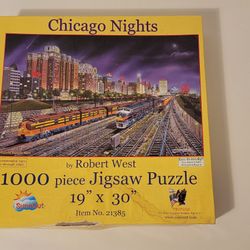 Chicago Nights - 1000 pc Jigsaw Puzzle by Artist: Robert West - Finished Size 19" x 30" 

