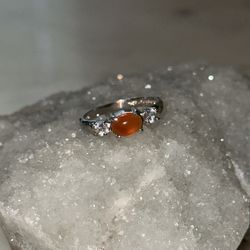 Carnelian And Faceted White Topaz Ring Size 7 