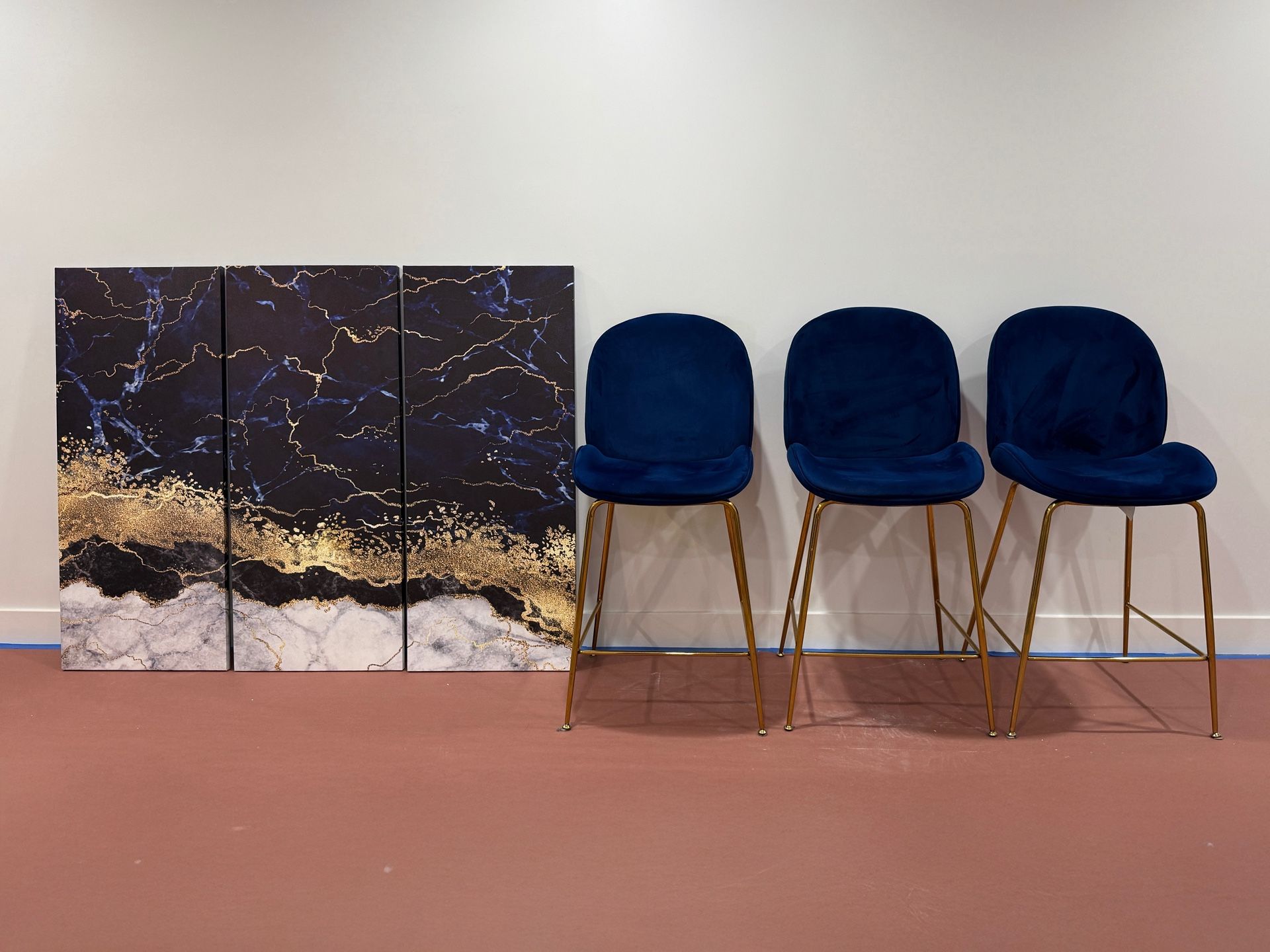 Blue Upholstered Stools And Etsy 3 Piece Canvas
