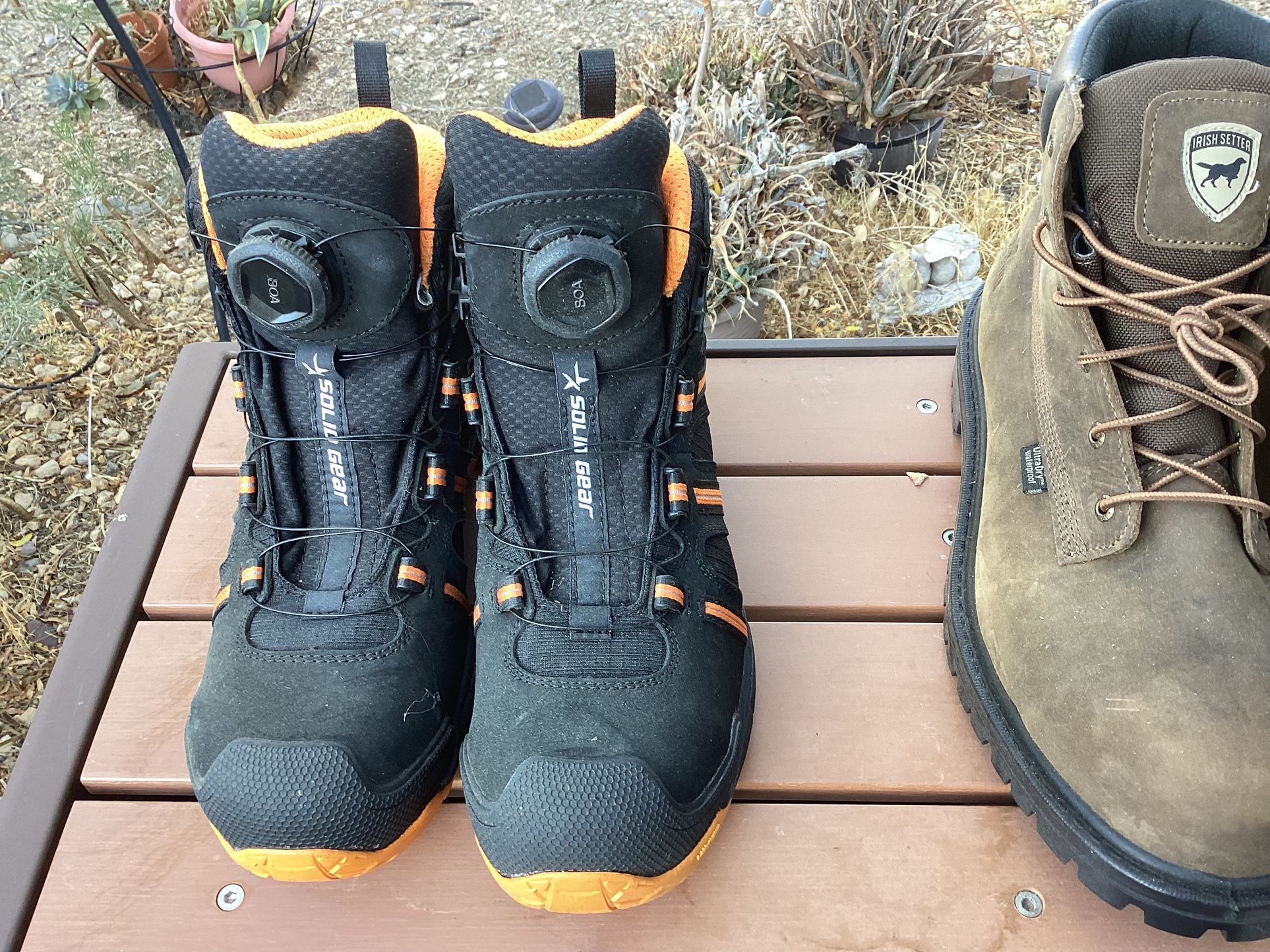 Work Boots Black Ones Size 10 Brown Are 13w 70.00 Each Pair Both New