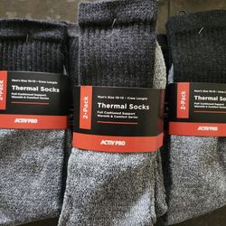 Thermal Mens Socks Size 10-13,  2 Pair Packs