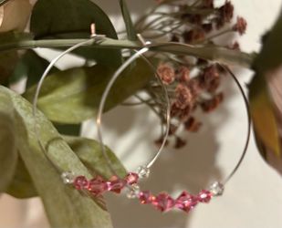 Earrings Hoop Clear and Pink Crystals