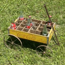 Vintage Coca-Cola Hand Made Crate Wagon W/Bottles