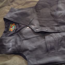 Old School 100 Percent Plg Putnam Leather 2 Pocket Buttonup Biker Vest