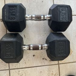 35 Pound Rubber Coated Hex Dumbbell Pair 