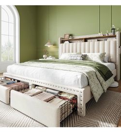 Queen bed frame with drawers