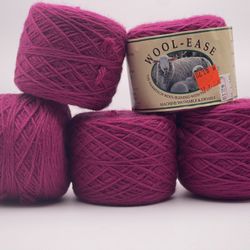 Lion Brand Wool-Ease Yarn Lot Of 5 3oz Skein Magenta 143