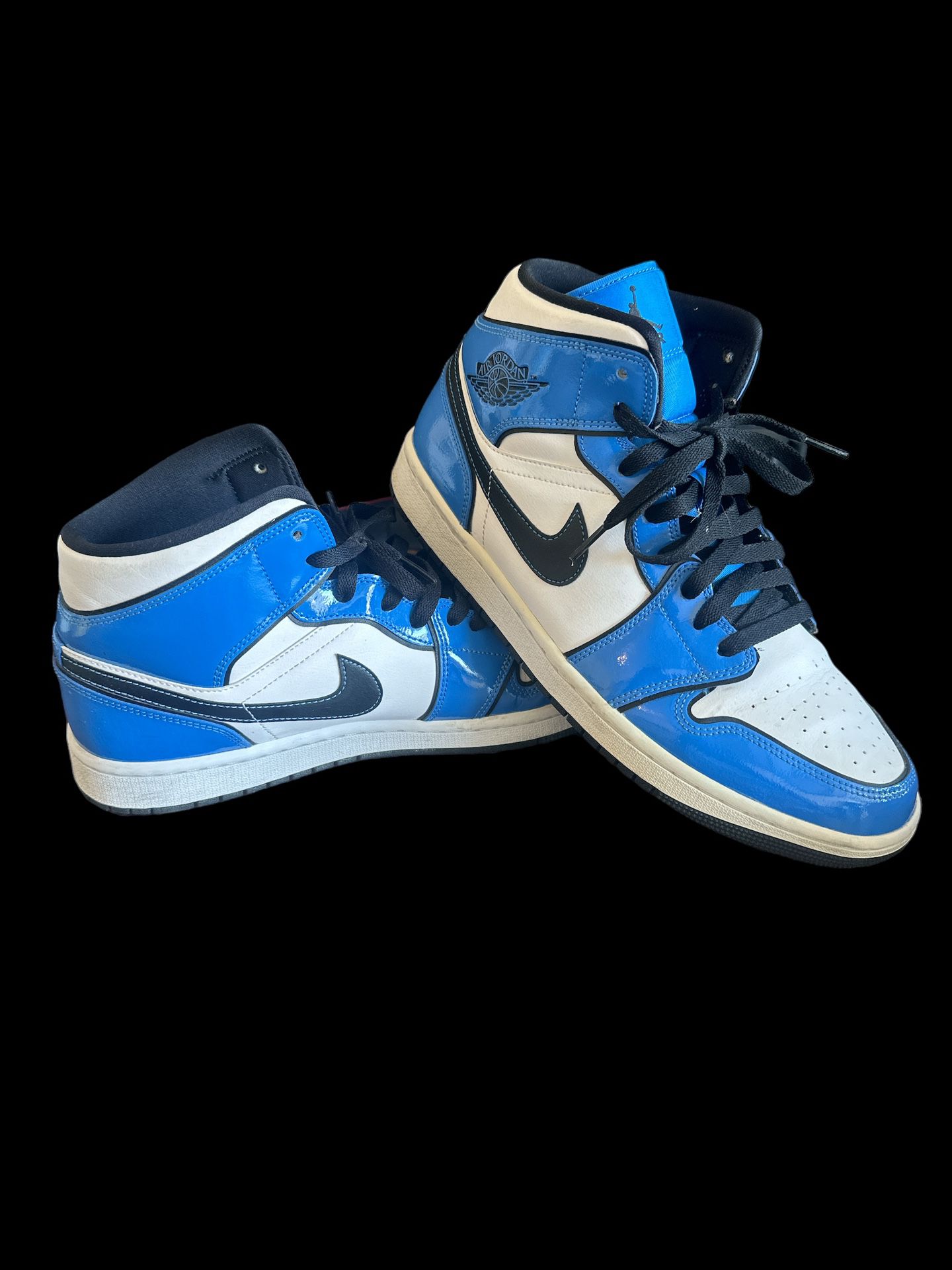 Air Jordan 1 Mid Signal Blue Patent Leather Sneaker