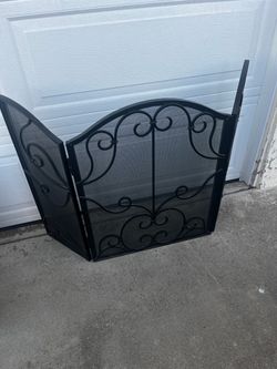 3-Panel Black Iron Fireplace Screen