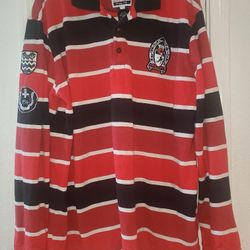 AKDMKS Red Black White Striped Long Sleeve Rugby Polo Shirt 100% Cotton Men XXL