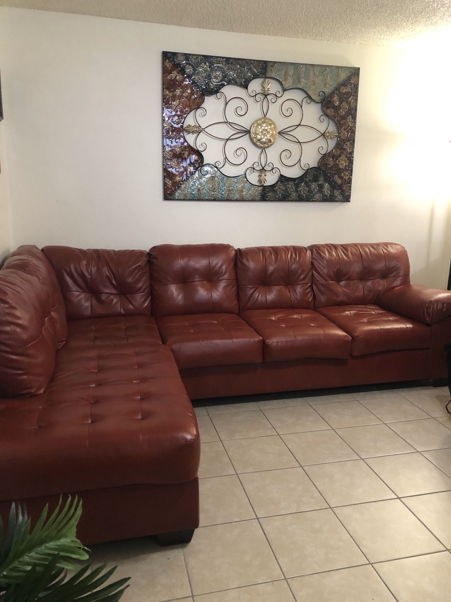 Red Leather L Couch