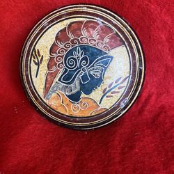 4 Inch Round Handmade Hand Painted Hand Etched Classic Greek Ceramic Jewelry Box Imported From Greece