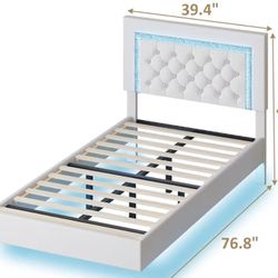 Floating Bed Frame Twin with LED Lights,