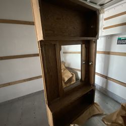 Large Oak Bedroom Headboard Built In Lighting Mirror