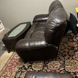 Reclining Couch And Love Seat Coffee Table and End Tables Are Real Wood