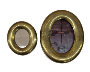 Vintage Brass Oval Picture Frames Set of 2 Faux Tortoiseshell Convex Glass HK