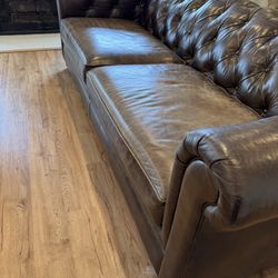Pottery Barn Leather Chesterfield Roll Arm Sofa