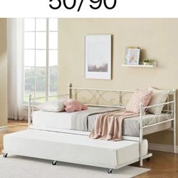 Twin Daybed with Trundle Metal, Twin Trundle Bed Frame Sofa Bed Frame for Living Room, Bedroom, Apartment, No Box Spring Needed, Space Saving, Heavy D