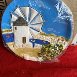 9 Inch Handmade Hand Painted In Greece Greek Plaster Paros Wall Plate Imported From Greece