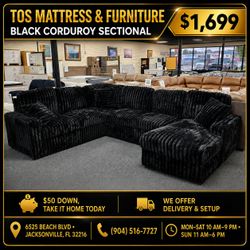 Black Corduroy Sectional Sleeper with Storage 🚚WE DELIVER🚚