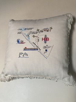 HB Huntington Beach Throw Pillow Embroidered Surf 17 X17
