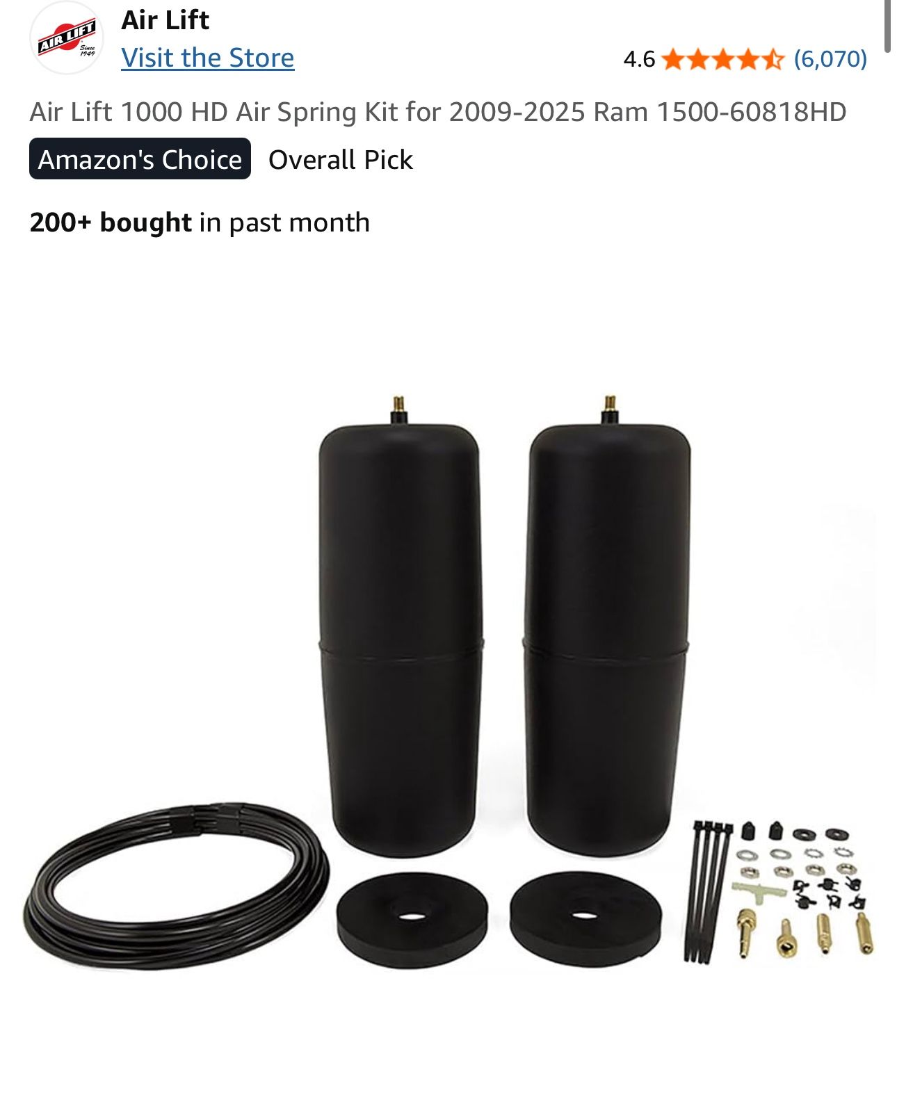 Air Lift 60818HD Rear Air Lift 1000HD Air Helper Spring Kit for Dodge/Ram 1500