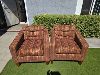 Pair of Striped Upholstered Club Chairs