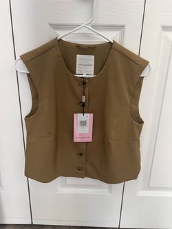 Ret. $120 Anthropologie Avec Les Filles Button-Up Crop Waistcoat Vest Olive Green Women S