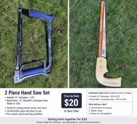 Kobalt 12” Hacksaw & Buck Bros 12” WoodPro Compass Saw Made in USA – 2 Pc Set