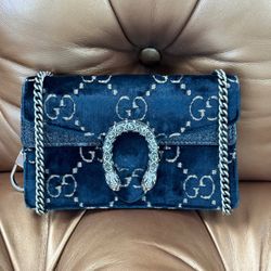 Gucci GG Monogram Navy Dionysus Velvet Crossbody Clutch Shoulder Bag Panthers Hardware