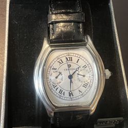 Croton Mens Genuine Leather Stainless Steel Watch