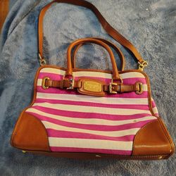 Michael Kors Pink And White Striped Purse 