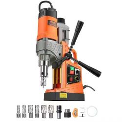Magnetic Drill, 1450W Motor 2 in Boring Diameter, 2878 lbf Portable Electric Mag Drill Press, with 6 Coring Bits, Variable Speed, Drilling Machine for