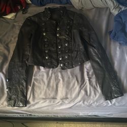 Rare hard to find AllSaints cropped KARST Military Black Lamb Leather Jacket Size 6 Womens