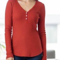 GAP Red Long Sleeve Henley Shirt - Women's XS