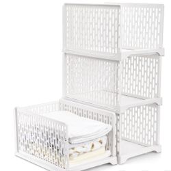 AVLA 4 Pack 38" Stackable Plastic Storage Basket, Plastic Foldable Closet Organizer Storage Bins, Wardrobe Storage Box Clothes Drawer Shelf Container 