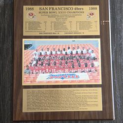 Vintage 1988 SF 49ers Super Bowl XXIII Champions Team Plaque - Montana/Rice