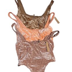 Bundle of 3 SKIMS Size Small Logo Velvet Corset Crop Top Chai Sienna Peach tops