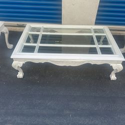1 Center Square Wooden Top End Table with Claw Legs in Bone White