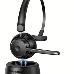 Mopchnic Bluetooth Headset with AI Noise-Canceling Microphone & USB Dongle Offic