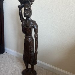 Hand Carved Wood Statue Of Woman