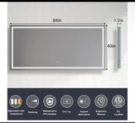 ExBrite Lunor 84-in x 40-in Polished Frameless Rectangle Dimmable Lighted Fog Free Bathroom Vanity Mirror