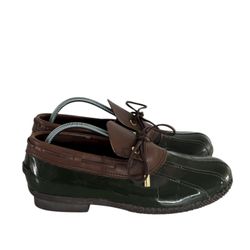 Tory Burch Leather Low Top Rain Duck Rain Boots Hunter Green 9.5 